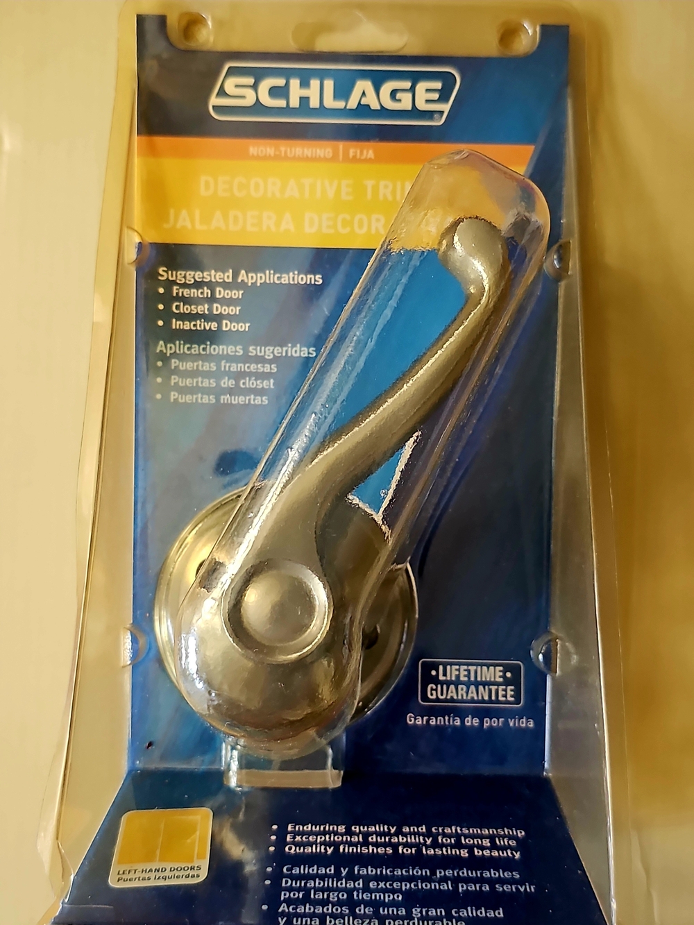 New Sealed Schlage Non-Turning Decorative Door Trim in Brushed Nickel